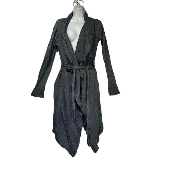 Garnet Hill Gray Long Ruffle Draped Cardigan Duster Sweater Size S - Picture 1 of 8